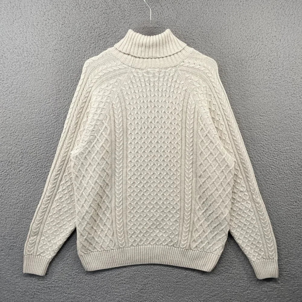 NWT Nike Life Mens Cable Knit Turtleneck Sweater Off White Chunky Relaxed Large - Picture 11 of 11